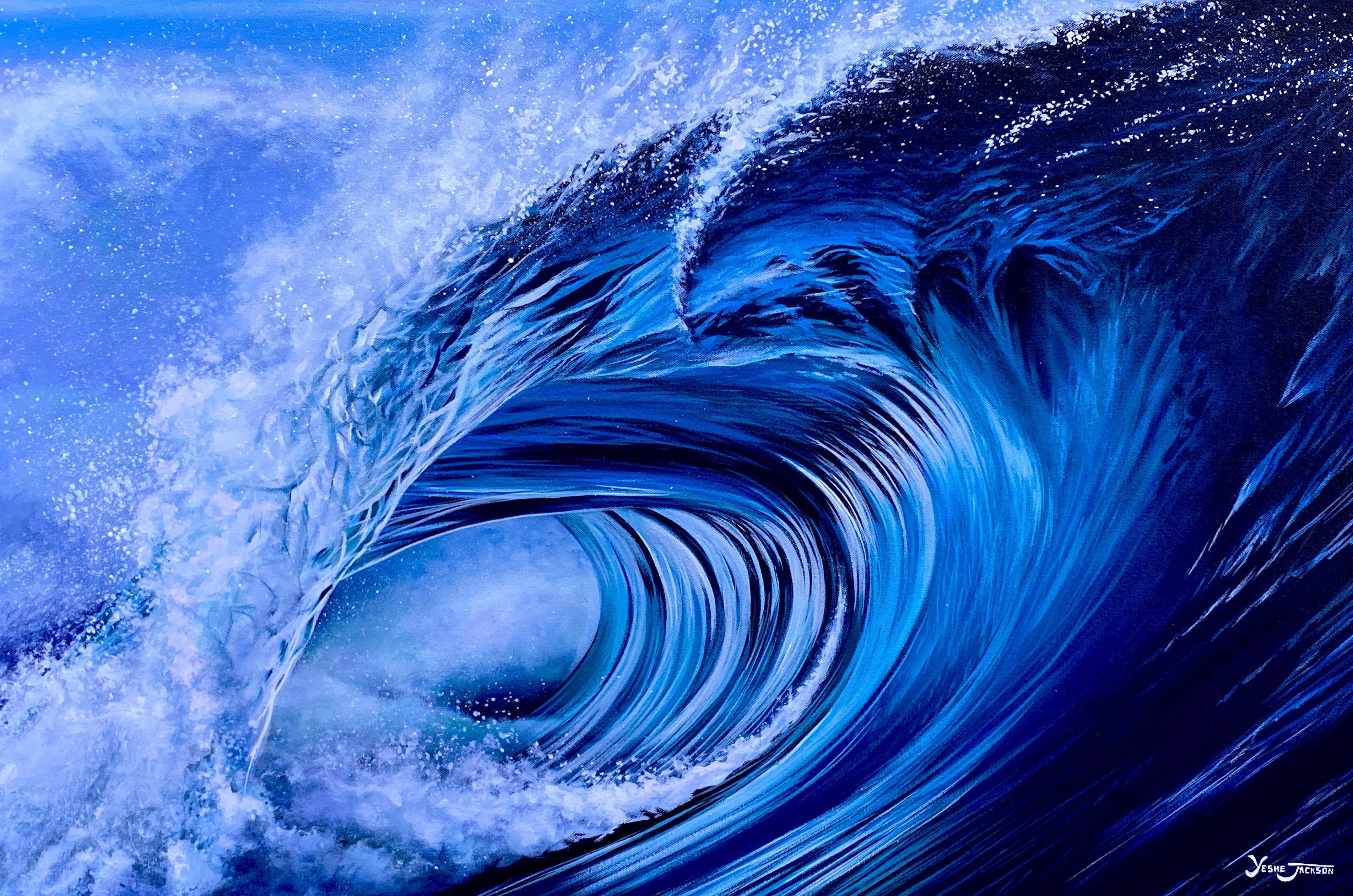 Blue curl, acrylic on canvas 24x36 inches