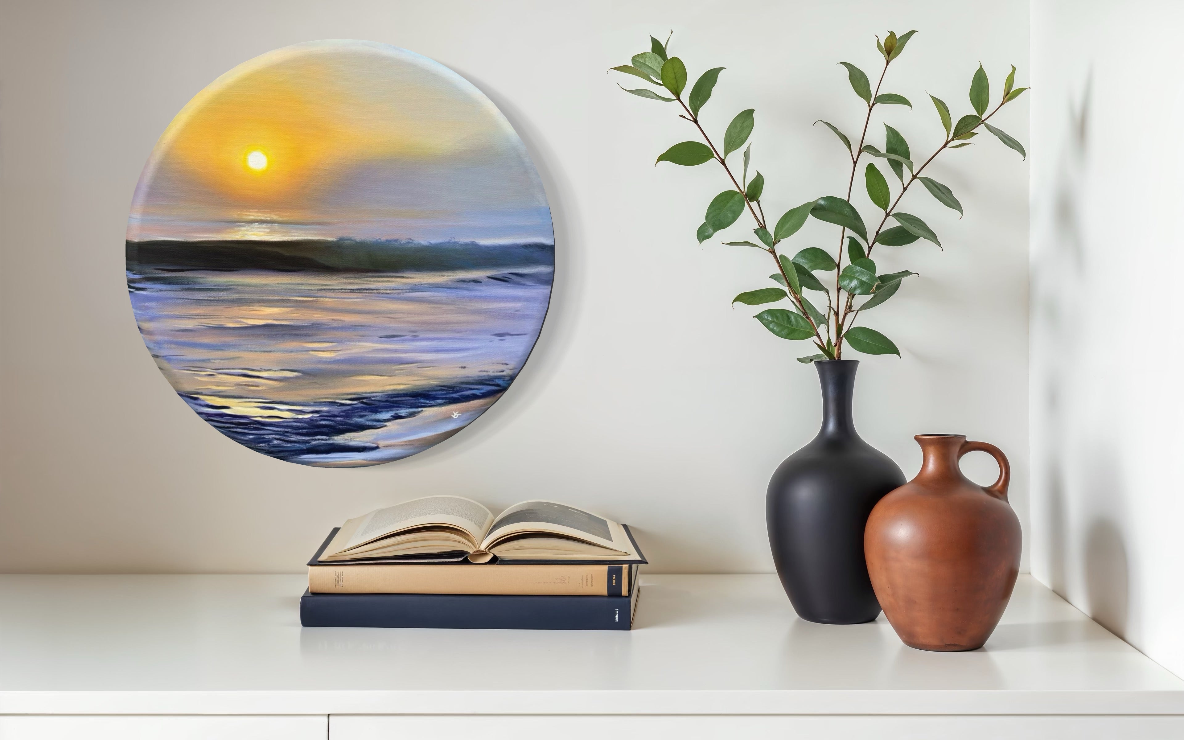 Golden Glow, acrylic on canvas 16 inch circle