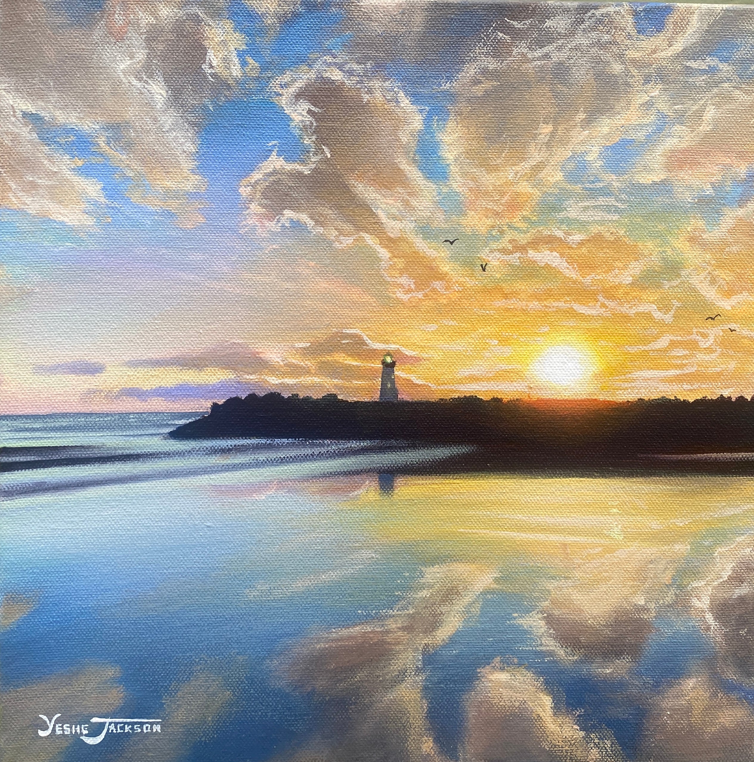 Twin Lakes Glow, acrylic on canvas 12x12 inches