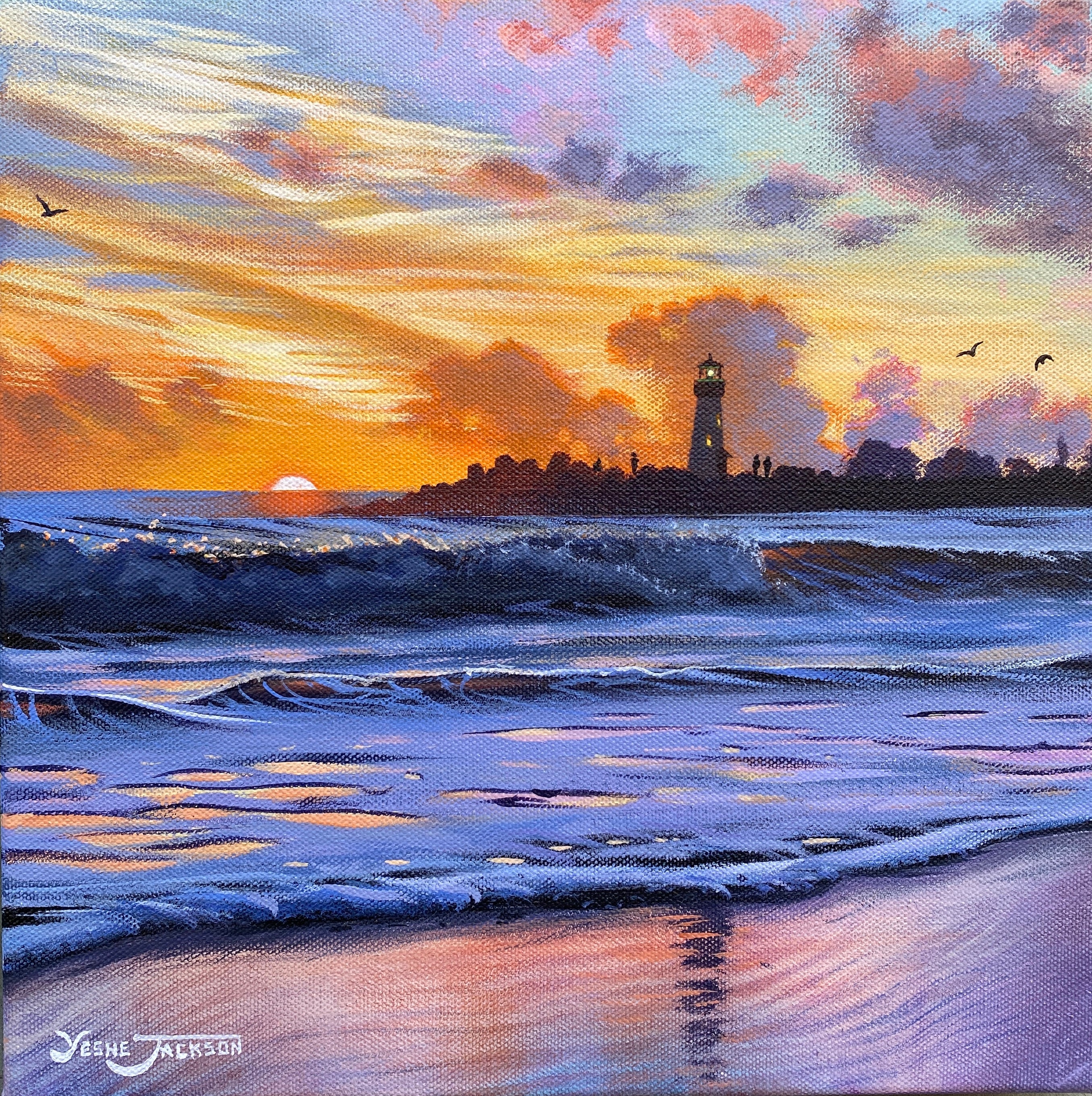 As the Sun Sets, acrylic on canvas 12x12 inches