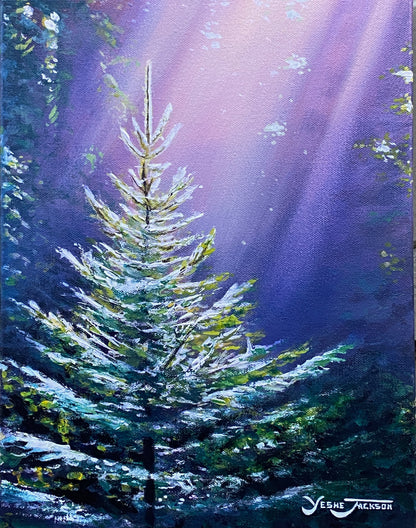 Evergreen, acrylic on canvas 14x11 inches