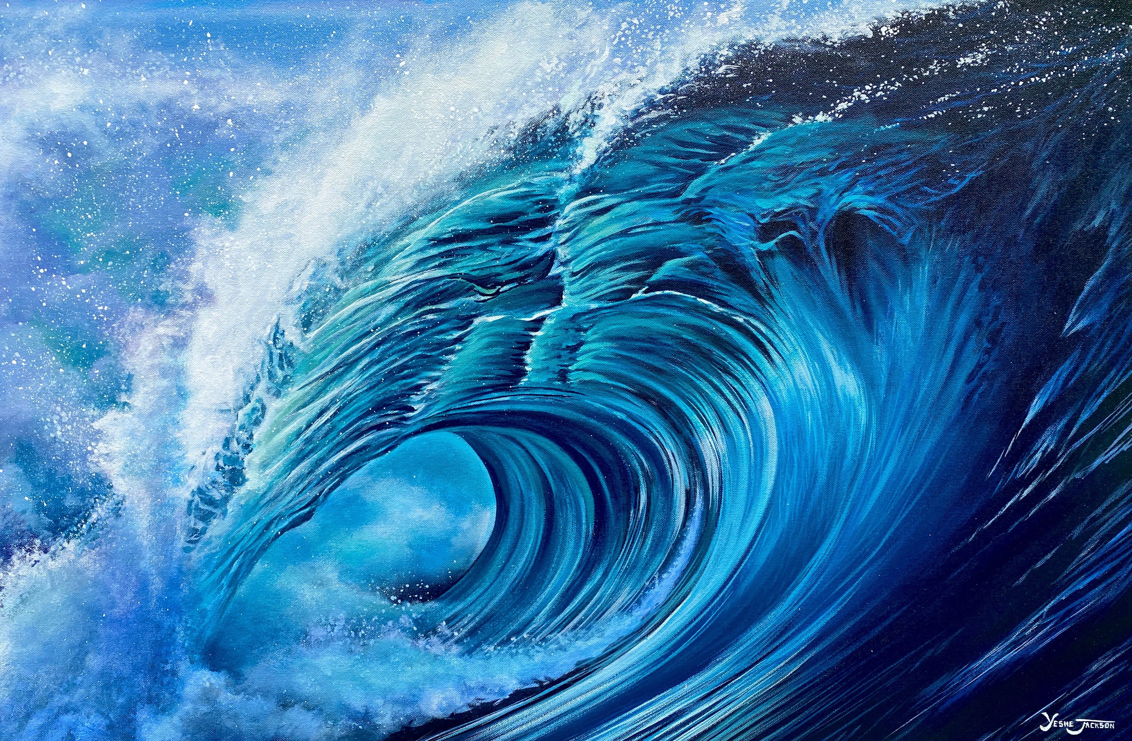 Blue  curl, acrylic on canvas 24x36 inches
