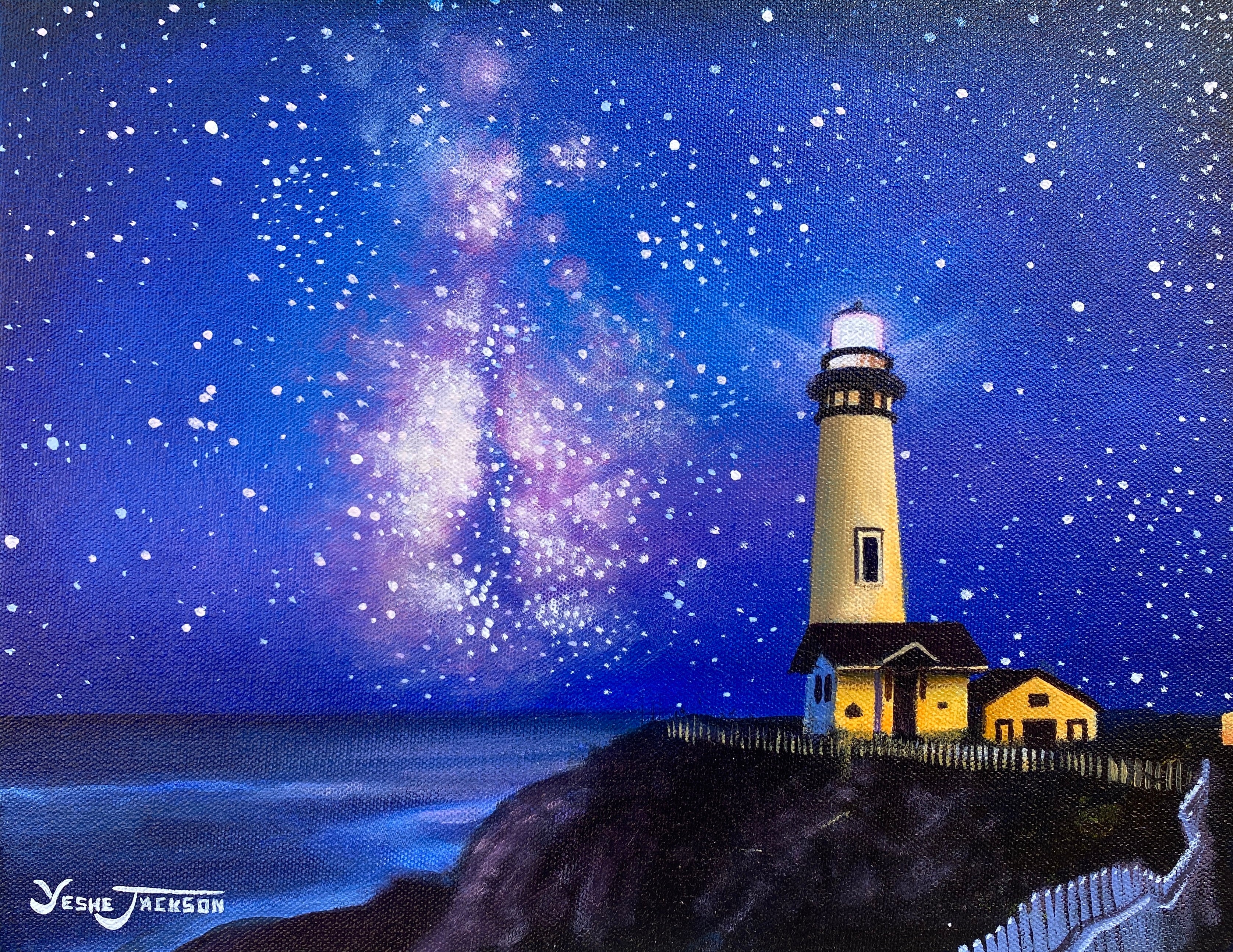 Galactic Lighthouse, acrylic on canvas 11x14 inches