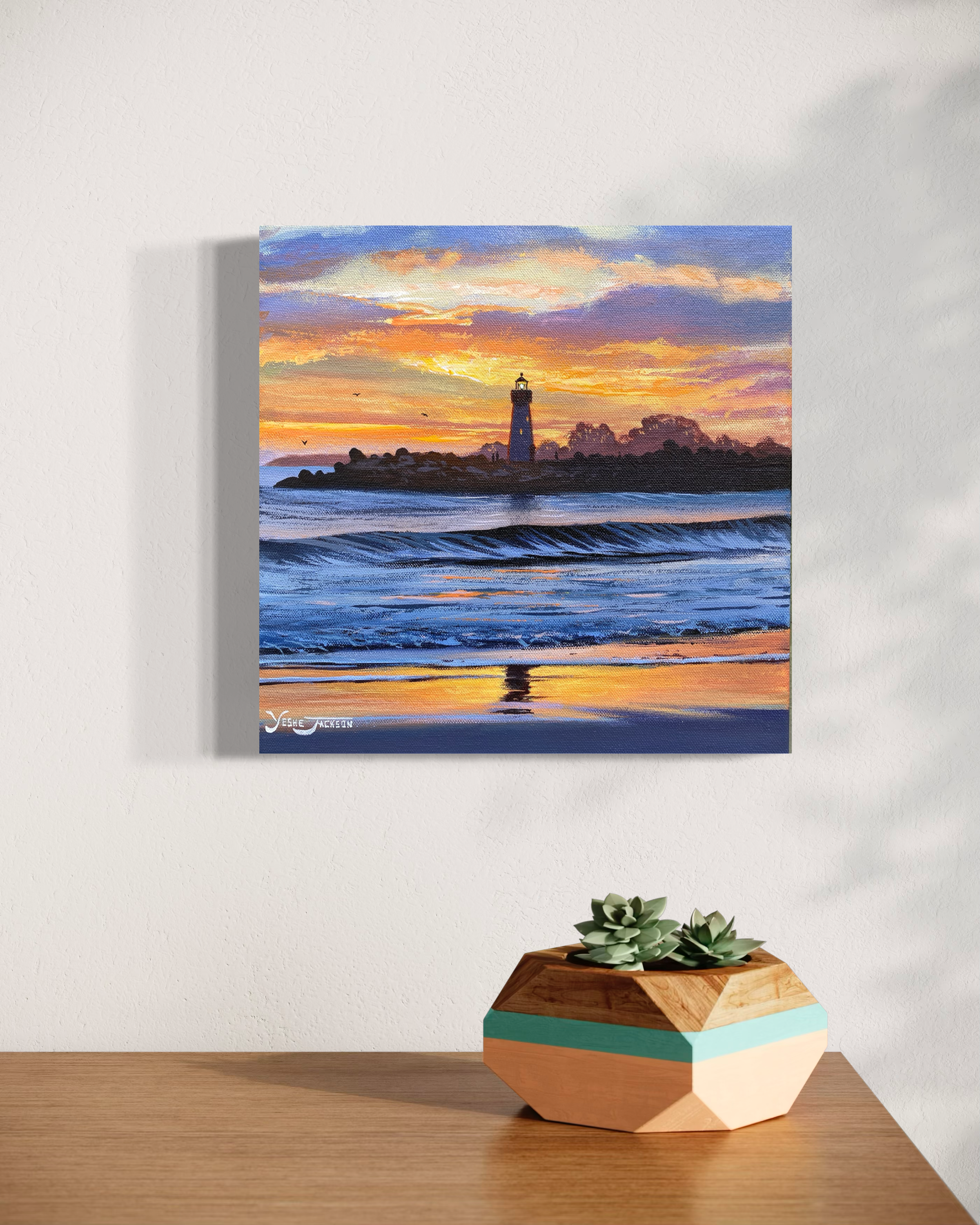 Seaside Silhouette, acrylic on canvas 12x12 inches
