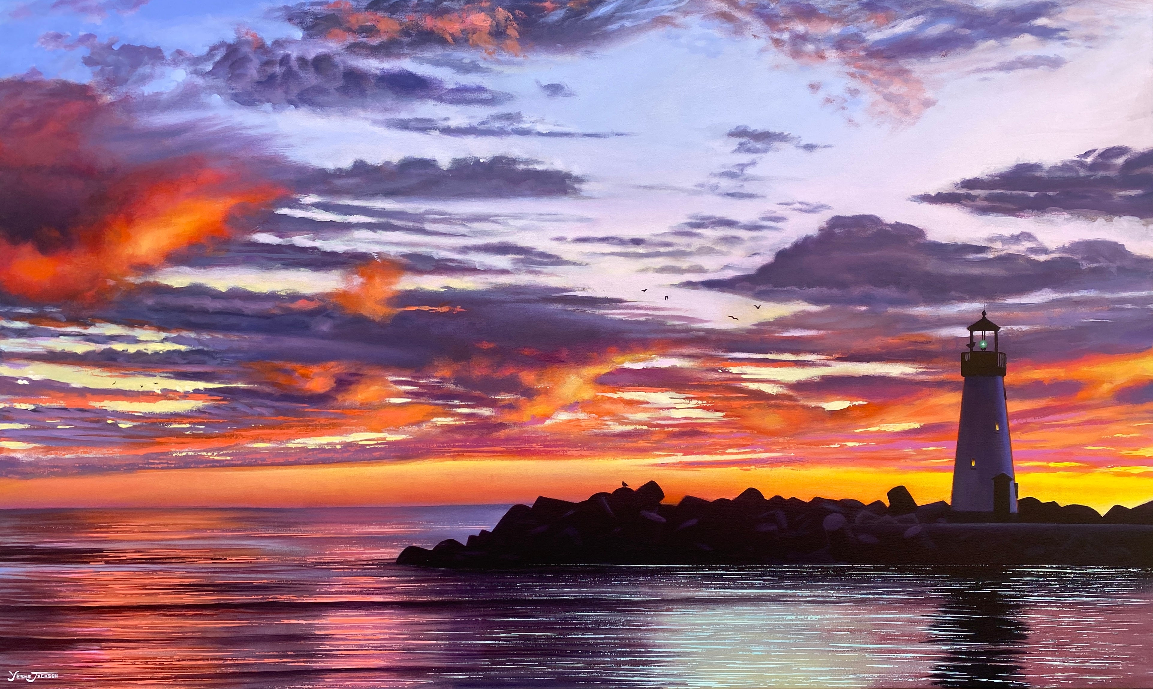 Lighthouse Life, acrylic on canvas 36x60 inches