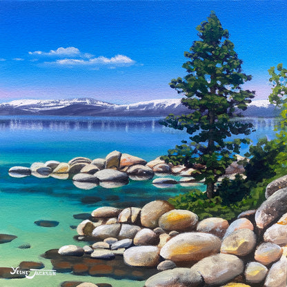 Sand Harbor Sun, acrylic on canvas 12x12 inches