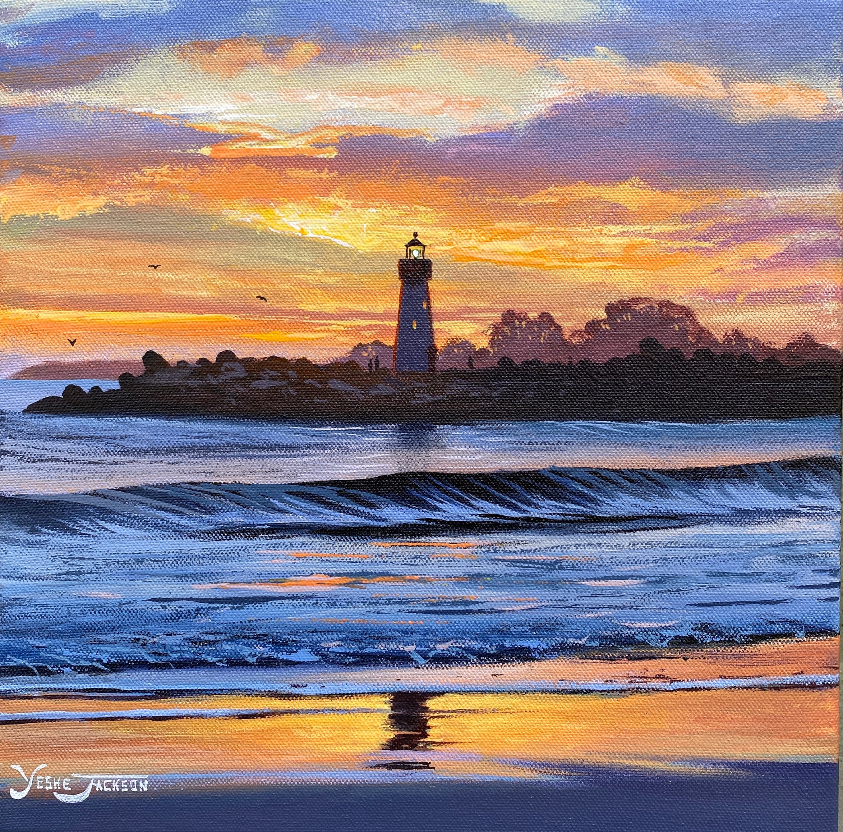 Seaside Silhouette, acrylic on canvas 12x12 inches