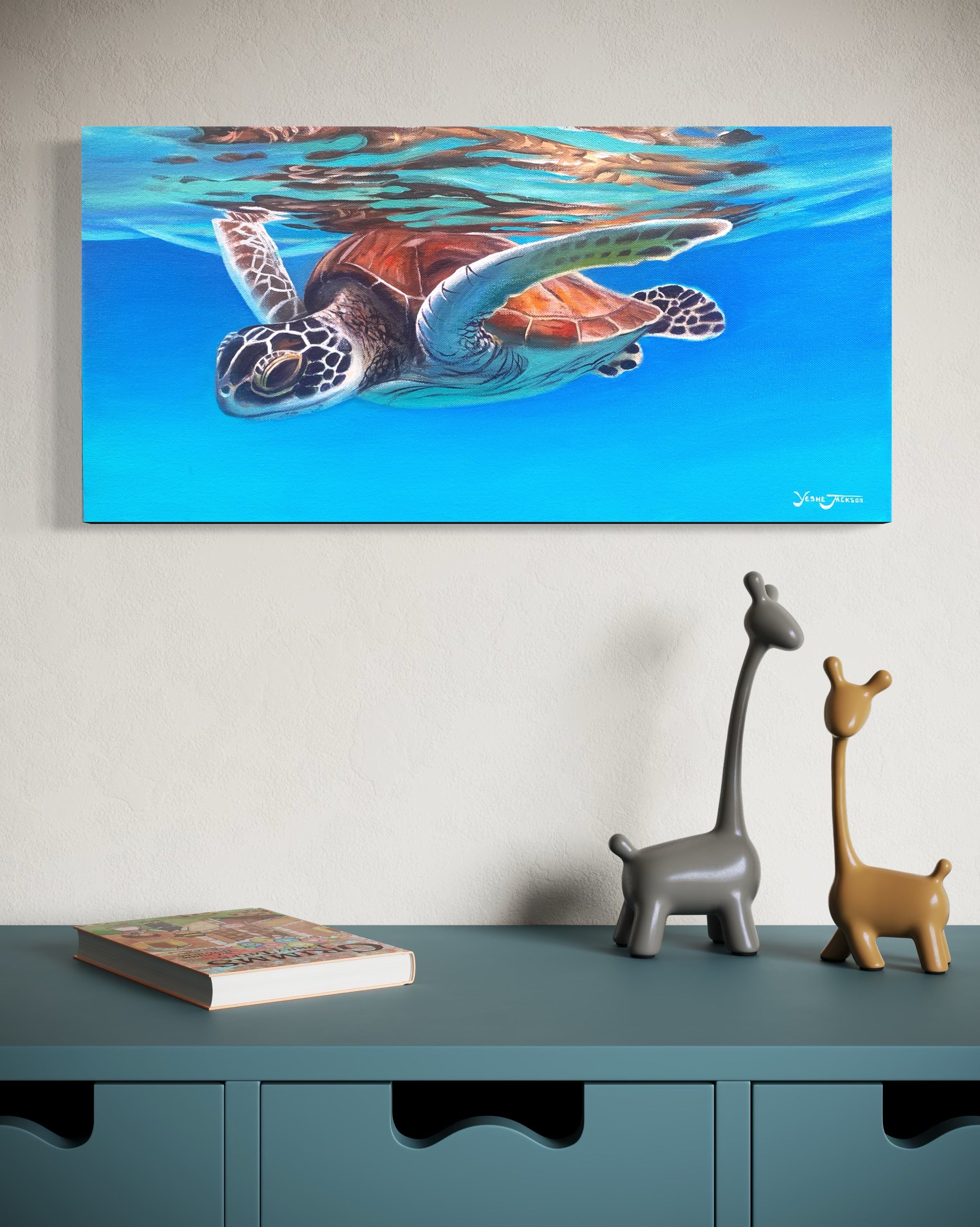 Turtle Reflection, acrylic on canvas 12x24 inches