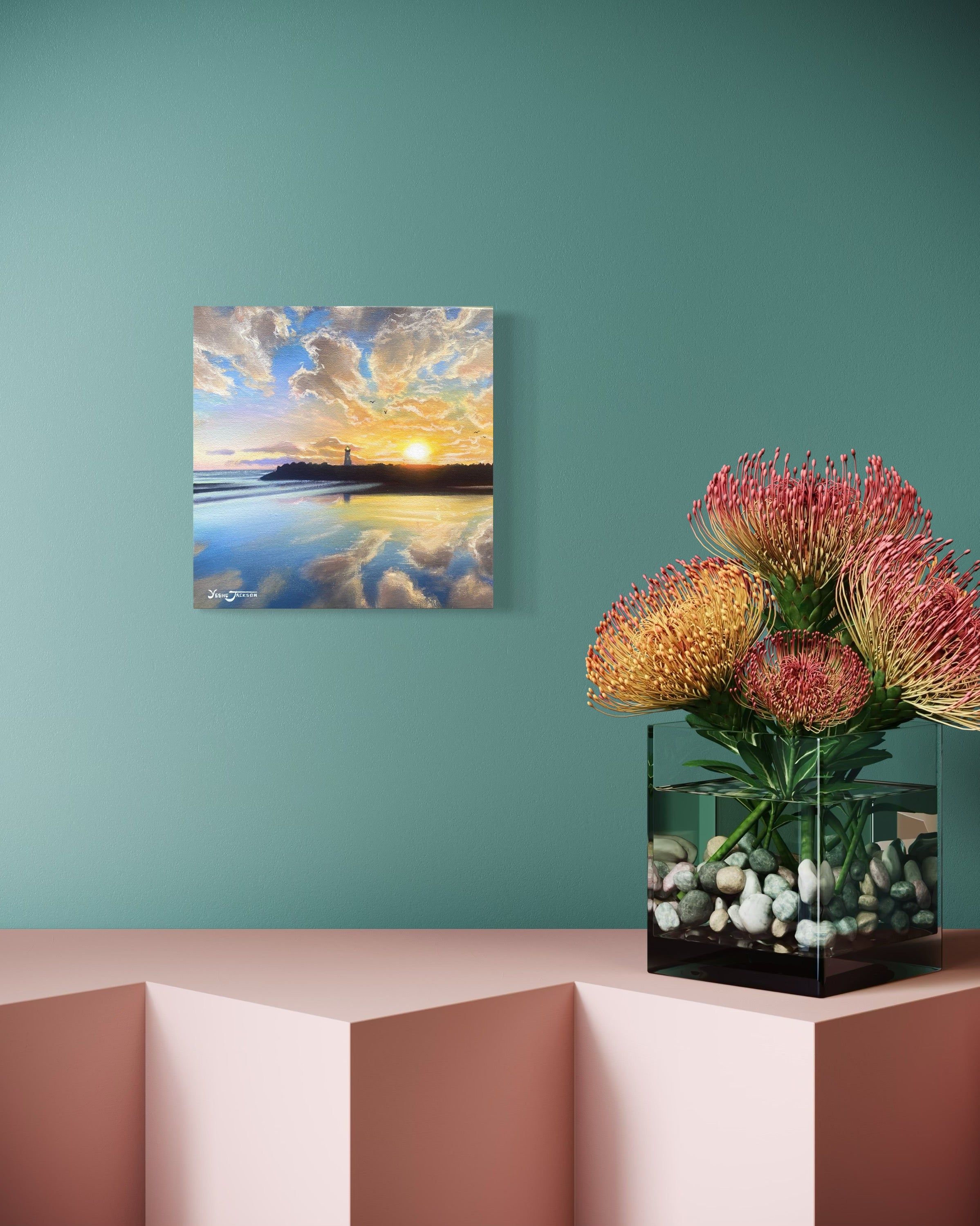 Twin Lakes Glow, acrylic on canvas 12x12 inches