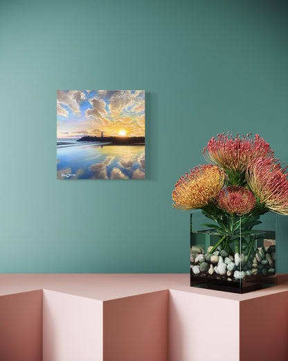 Twin Lakes Glow, acrylic on canvas 12x12 inches